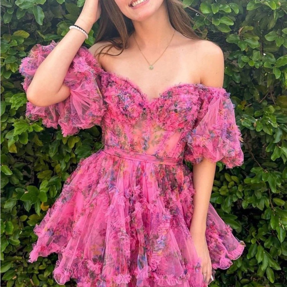 kiss prom Vibrant Pink Floral Dress